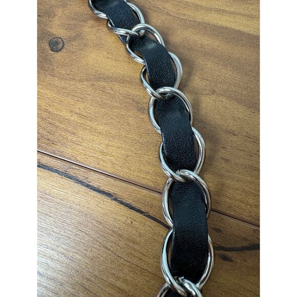 Y2K NEW Fabulosity Black Silver Chain Link Belt Faux Leather Crown S/M Goth - Picture 5 of 6